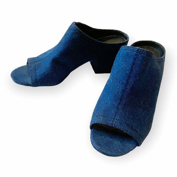 3.1 Phillip Lim Cube Denim Block-heel Mule Sandal, Dark Denim, 37.5EU - Picture 1 of 11